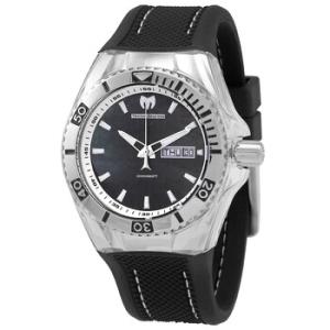 Cruise Monogram Black Mother of Pearl Logo Textured Dial Black Silicone Strap Watch