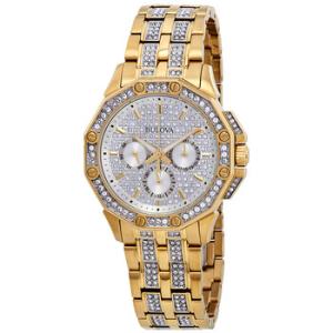 Crystal Silver Dial Yellow Goldtone Watch 98C126