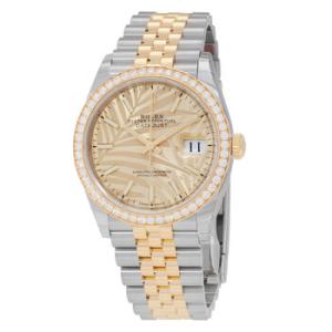Datejust 36 Automatic Champagne Palm Motif Dial Chronometer Diamond Watch 126283CSPLMJ