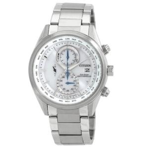 EcoDrive Perpetual Alarm World Time Chronograph GMT White Dial Watch AT826085A
