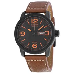 Eco Drive Black Dial Brown Leather Watch BM847526E