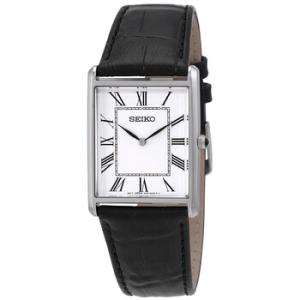 Essentials Quartz White Dial Black Leather Watch SWR049