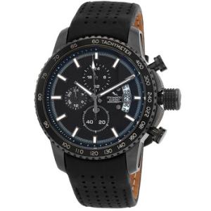 Freedom Leather Chronograph Quartz Black Dial Watch SM114LBKNRGRNR