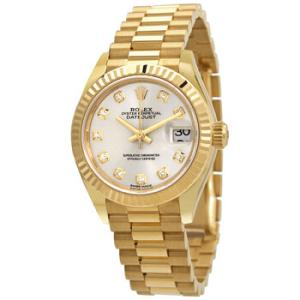Lady Datejust Silver Diamond Dial Automatic 18 Carat Yellow Gold President Watch