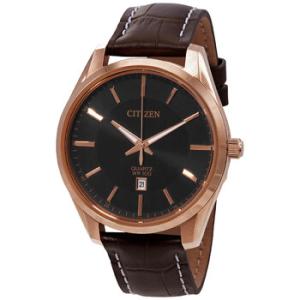 Quartz Black Dial Brown Leather Watch BI103304E