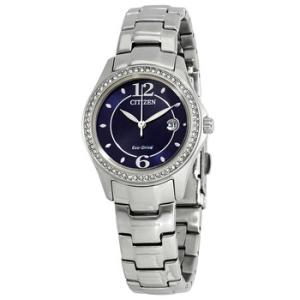Silhouette Crystal EcoDrive Blue Dial Stainless Steel Watch FE114086L