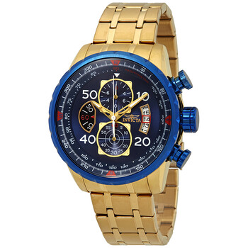 Aviator Chronograph Blue Dial 18kt Goldplated Watch