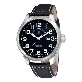 Black Dial Black Leather Strap Watch 8554A1