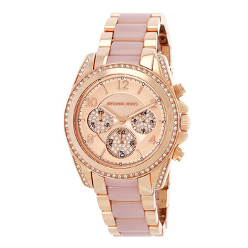 Blair Chronograph Quartz Crystal Rose Gold Dial Watch MK6763