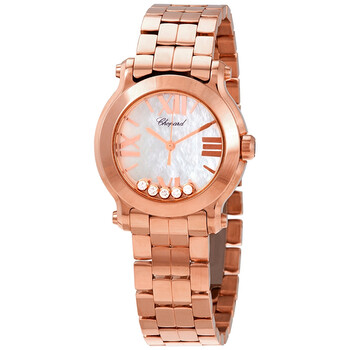 Happy Sport Mother Of Pearl Dial 18kt Rose Gold Floating Diamond Watch