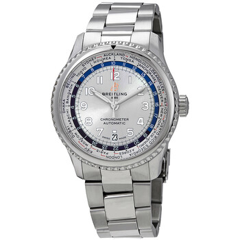 Preowned Breitling Navitimer 8 Unitime World Time Automatic Silver Dial Watch AB3521U01G1A1