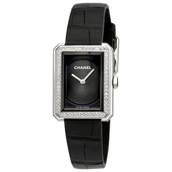 Preowned Chanel BoyFriend Diamond Black Guilloch Dial Watch H4883