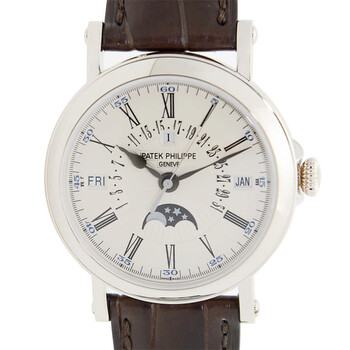 Preowned Patek Philippe Perpetual Calendar Silvery Opaline Dial Watch 5159G