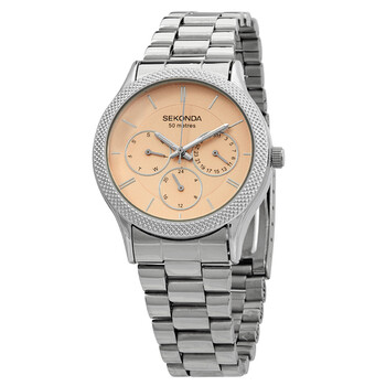 Quartz Peach Dial Stainless Steel Watch