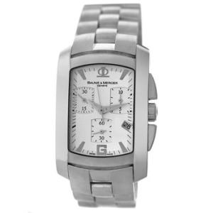 Preowned Baume et Mercier Hampton Milleis Xl Chronograph Quartz Silver Dial Watch M0A08444