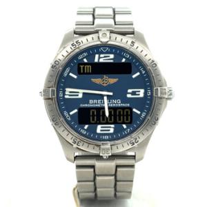 Preowned Breitling Aerospace Perpetual Alarm Chronograph GMT Quartz AnalogDigital Chronometer Blue Dial Watch E7536210B575