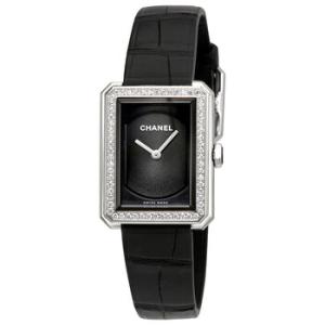 Preowned Chanel BoyFriend Diamond Black Guilloch Dial Watch H4883