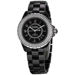 Preowned Chanel J12 Black Diamond Black Dial Watch H0950