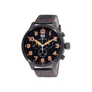 SOS Chronograph Black Dial Black Leather Strap Watch 62218040BKA15