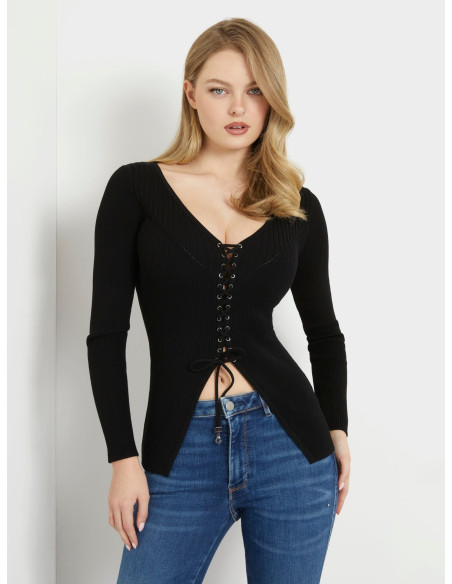 GUESS - SELENE LS LACE-UP CARDI SWTR