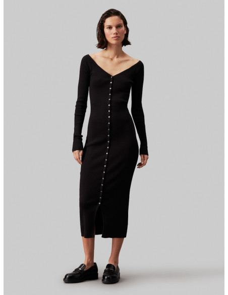 CALVIN KLEIN - BUTTON LONG SWEATER DRESS