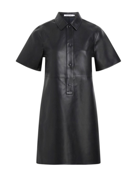 CALVIN KLEIN - FAUX LEATHER SHORT SLEEVE DRESS