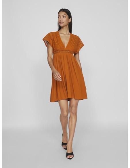 VILA - VIAMLINE V-NECK S/L SHORT DRESS