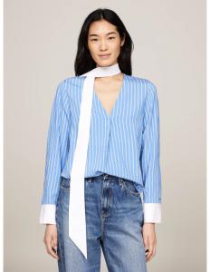 Tommy Hilfiger - STRIPE TIE V-NECK LS BLOUSE