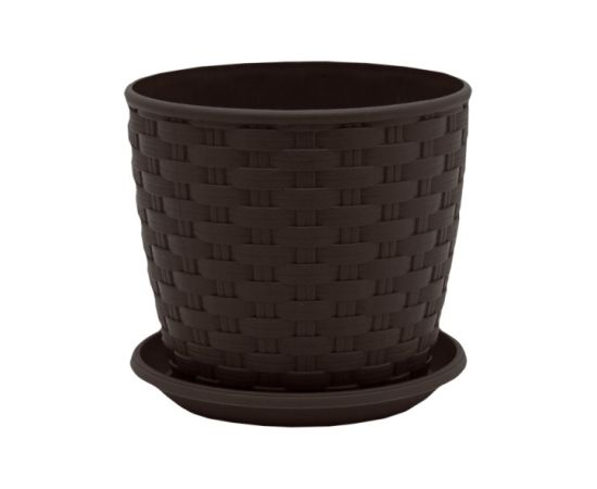 პლასტმასის ქოთანი დასადგამით ALEANA როტანგი 16x15 მუქი ყავისფერი