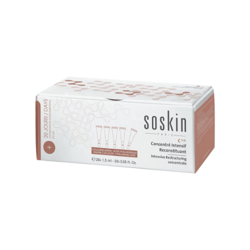 სოსკინ - R+ სახის კონცენტრატი ინტენსიური აღმდგენი  კოლაგენი/ჰიალურონით ველა ტიპის გაუწყლოებული კანი