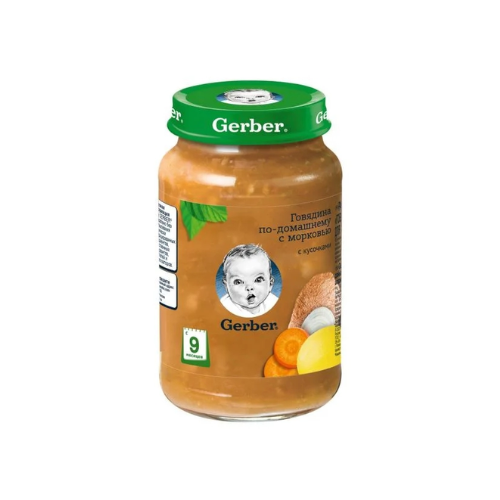 ნესტლე - გერბერი პიურე კარტოფილი.სტაფილ.საქონლის ხორცით 9თვ