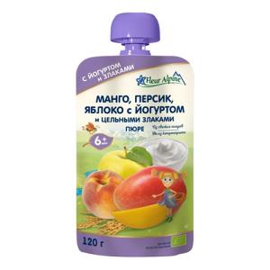 ფლუერ ალპინ - პიურე მანგოთი. ატმით. ვაშლით. იოგურტით და მარცვლეულებით /6თვ+/