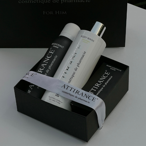 ატირანსი - სასაჩუქრე ყუთი მამაკაცის მოვლა (შხაპის გელი 1768. დეოდორანტი N7 0211. MAN წვერისა და ულვაშის შრატი 0723)