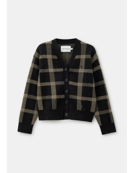 CALVIN KLEIN - CHECKED KNIT CARDIGAN SWEATER