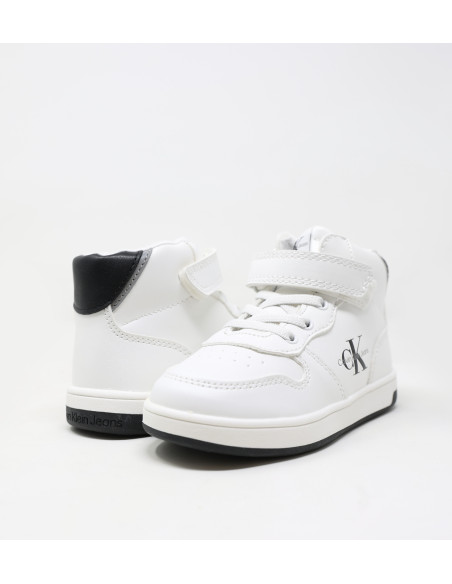 CALVIN KLEIN - SNEAKER ALTA LACCI/VELCRO BIANCO/NE