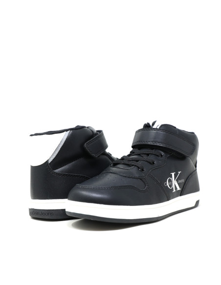 CALVIN KLEIN - SNEAKER ALTA LACCI/VELCRO NERO/BIAN