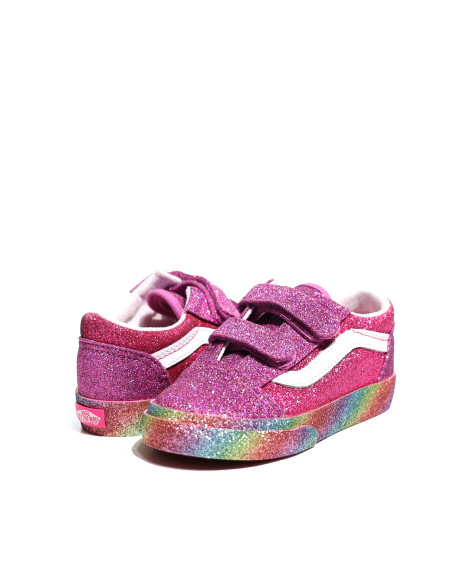 VANS - TODDLER GLITTER RAINGLOW OLD SKOOL HOOK AND LOOP SHOES