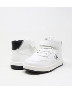 CALVIN KLEIN - SNEAKER ALTA LACCI/VELCRO BIANCO/NE