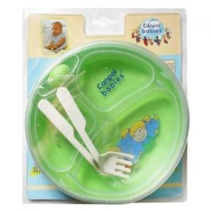 კანპოლი - ჯამი პლასტმასის მისაწოვრიანი ძირით+კოვზი