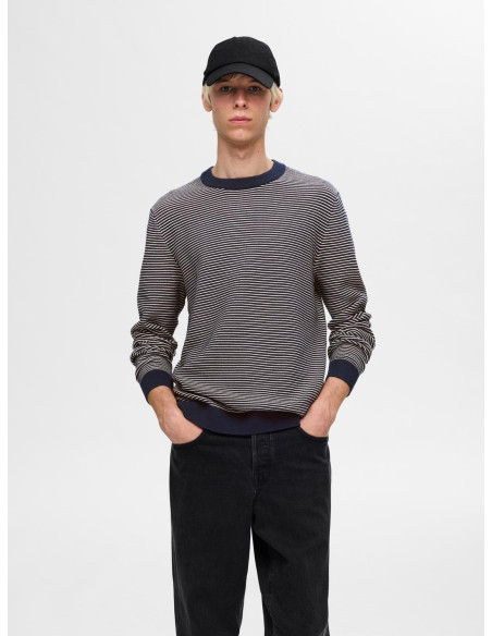 SELECTED HOMME - SLHJAKE LS KNIT STRUC STRIPE CREW NECK