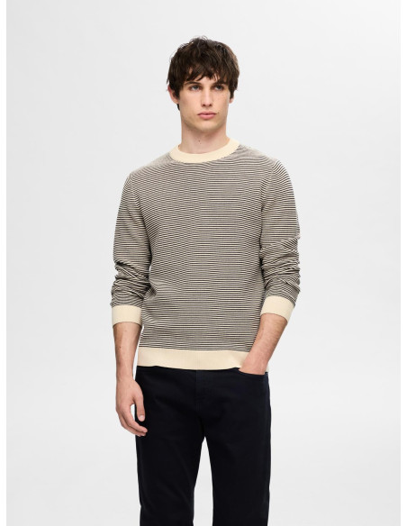 SELECTED HOMME - SLHJAKE LS KNIT STRUC STRIPE CREW NECK