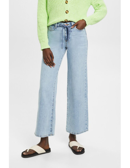 ESPRIT - High-rise wide leg jeans with shoe lace belt