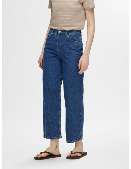 SELECTED FEMME - SLFCLAIR HW MID BLUE STRAIGHT CROP JEANS