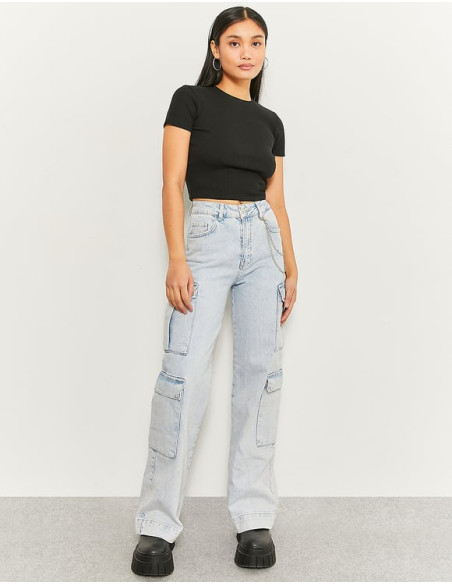 Tally Weijl - BLUE HIGH WAIST CARGO JEANS