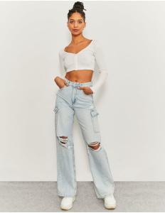 Tally Weijl - BLUE HIGH WAIST CARGO JEANS