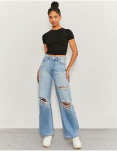 Tally Weijl - BLUE HIGH WAIST WIDE LEG JEANS