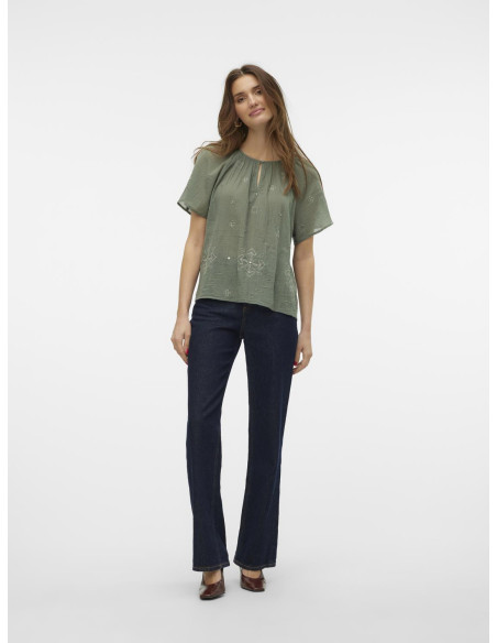 Vero Moda - VMNERA SS WIDE EMB TOP WVN GA