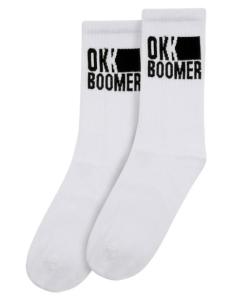 ქალის წინდა Dogo - Unisex Vegan White Socks - Ok Boomer Design