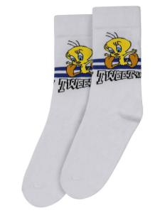 ქალის წინდა Dogo - Unisex Vegan White Socks - Warner Bros Tweety Stripes Design