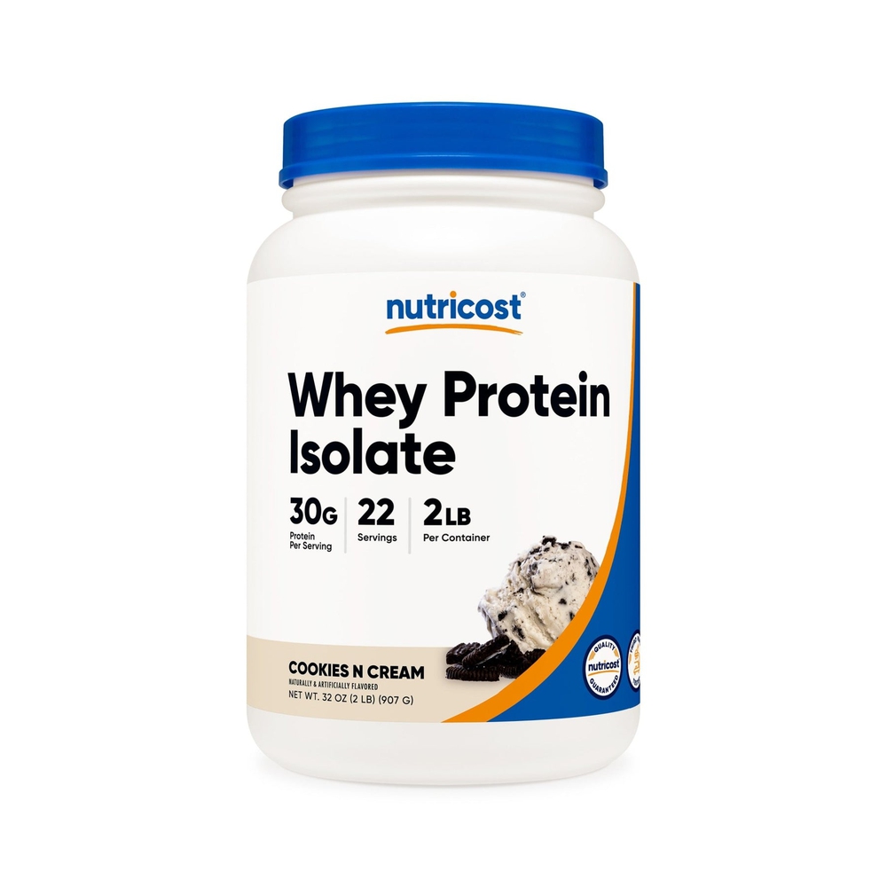 Nutricost, ვეი პროტეინი იზოლატი, 0,907 კგ, Whey Protein Isolate Powder Cookies & Cream (2 LB)